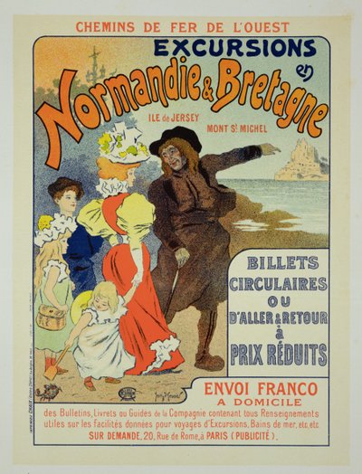 Reproductie van een poster die excursies naar Normandië en Bretagne adverteert met de Western Railway Company, 1896 door Georges Meunier